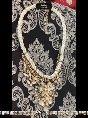 Satin Cream and Gold Rope Statement Necklace - Fashion Jewelry